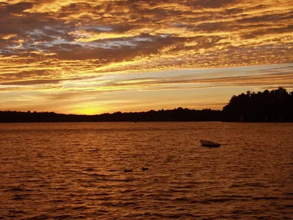 日落，湖，天空，景观，水，晚上，现场