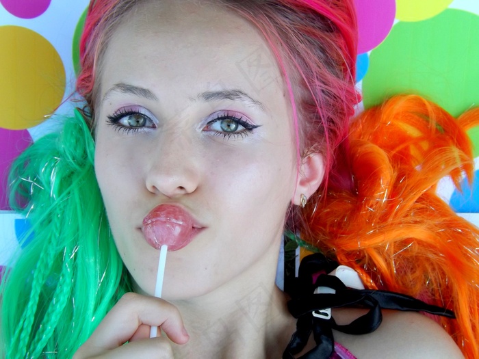 女孩，糖果酒吧，颜色，染发，肖像