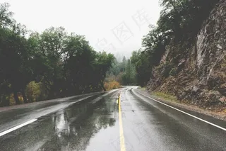 公路,高速路,地板,窗,垃圾箱,道路曲线弯曲多雨