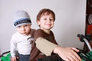 男孩，孩子们，在一起，玩，骑马，自行车，周期