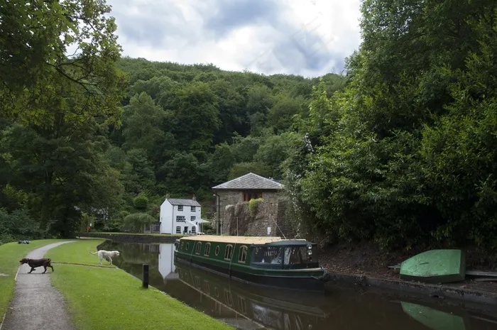 Llanfoist，码头，船，水，江，森林，景观