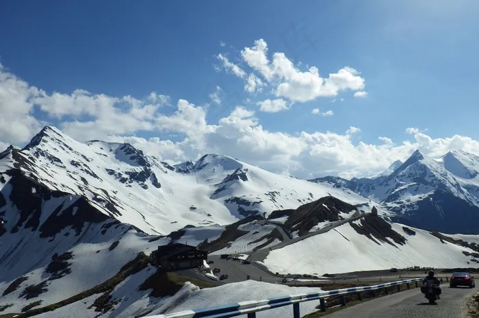 大山，雪，大格洛克纳山Alpenstrasse，奥地利