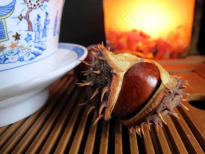 秋季，栗子，蜡烛，光，茶，盖碗