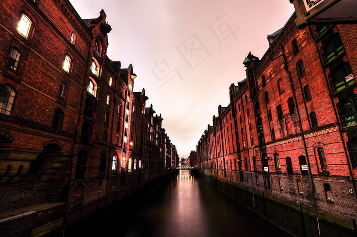 街道,天空,都市夜景,居民楼,建筑,汉堡的Speicherstadt