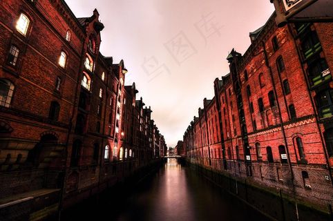 街道,天空,都市夜景,居民楼,建筑,汉堡的Speicherstadt