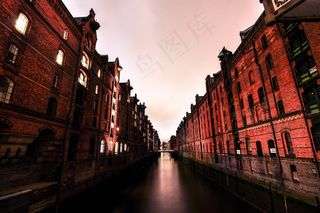 街道,天空,都市夜景,居民楼,建筑,汉堡的Speicherstadt