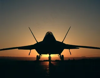 军用飞机剪影，日落，喷射，飞机