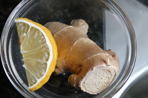 姜，柠檬，玻璃碗，健康，食品，药草，根