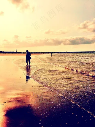 海滩，日落，男子，寂寞，Abendstimmung，假期