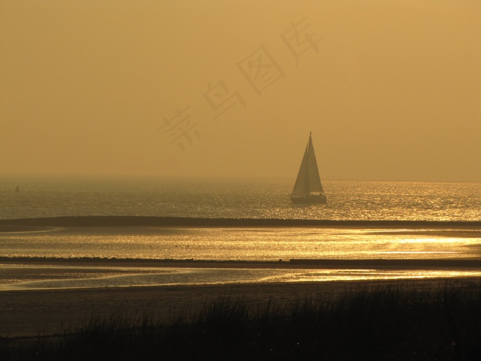 Abendstimmung，海滩，海，诺德奈，北海，日落