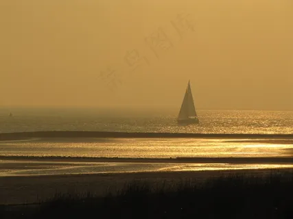 Abendstimmung，海滩，海，诺德奈，北海，日落