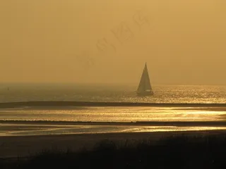 Abendstimmung，海滩，海，诺德奈，北海，日落