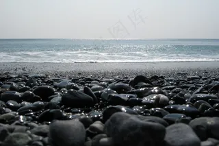 海滩，石头，太阳，反射，石头，背光