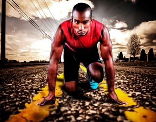 赛跑者，体育，力量，人，开始，道路