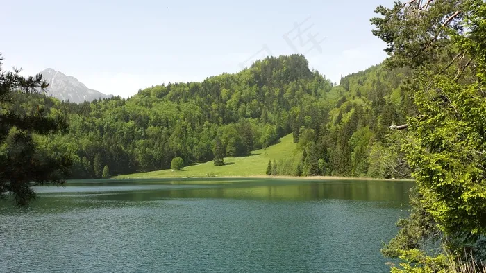 Alatsee，阿尔高，田园诗，水，仍，夏天，山