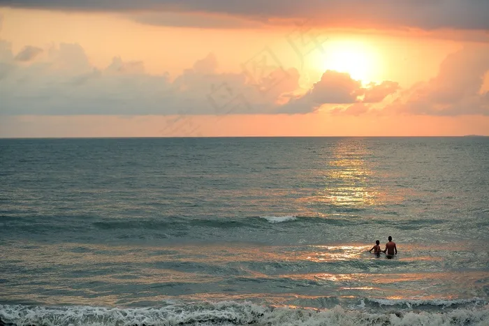 日落，假期，旅行，夏天，海滩，天空，太阳