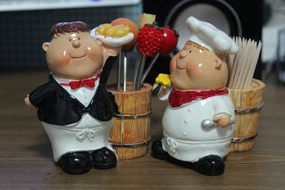 服务员，厨师，饭厅，角色，娃娃