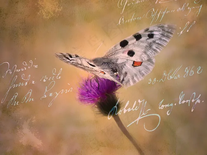 蝴蝶，阿波罗，花，开花，字体