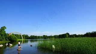 湖公园，一山，天空，湖，风景，大韩民国
