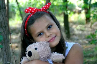 女孩，泰迪熊，泰迪熊，弓，微笑，儿童