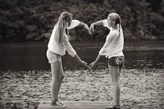 女孩，朋友，心，可爱，黑，白，湖