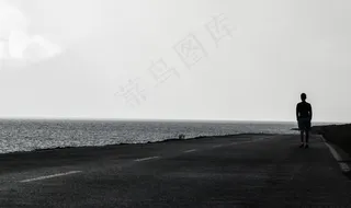 道路，路面，水，剪影，家伙，人，天空