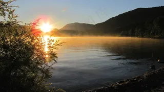 日出，自然，心情，Morgenstimmung，山，湖