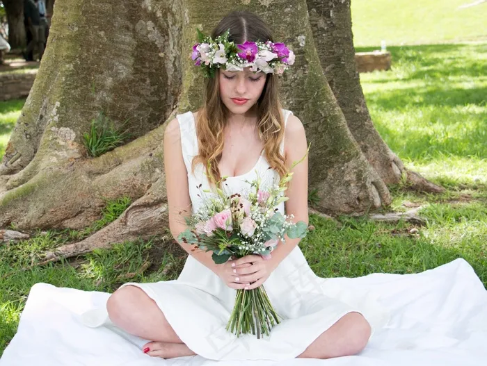 花的，少年，自然，鲜花，树，景观
