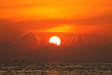 日落，大海，天空，云