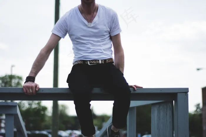 白色，T恤，Vneck，时尚，家伙，男子，人