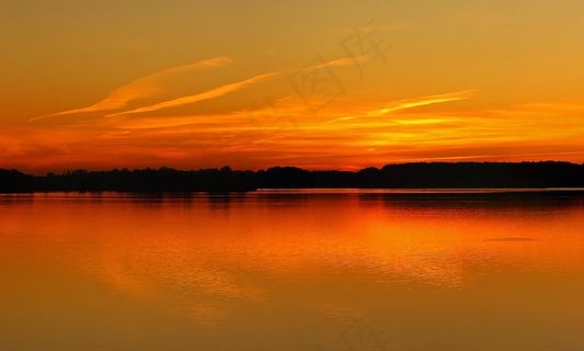 日落，海，太阳，红色，黄昏，天空，云团，水