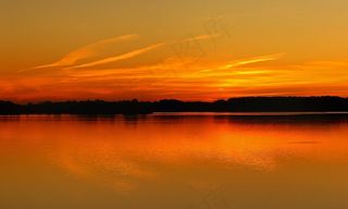 日落，海，太阳，红色，黄昏，天空，云团，水