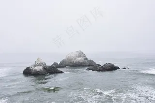 海洋，海，水，岩石，雾，多云