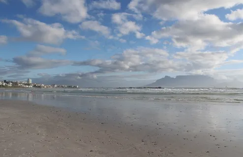 桌山，海滩，海洋，云，天空，开普敦