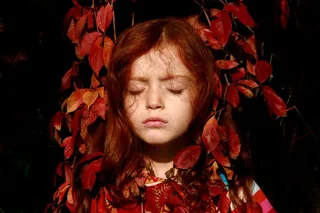 女孩，叶子，秋，红色，肖像，红头发，红发