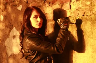 女孩，时尚，皮夹克，刀，黑色，摇滚