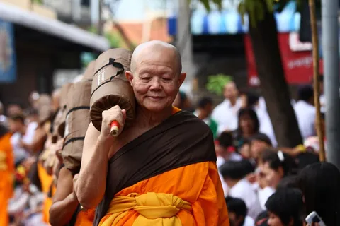 佛教徒,僧侣,步行,长袍,橙色,泰国 佛教徒,僧侣,步行,长袍,橙色,泰国