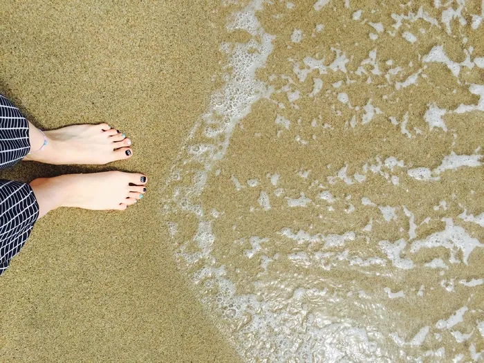 海，日本海，沐浴海滩，中山，脚趾，波浪，沙