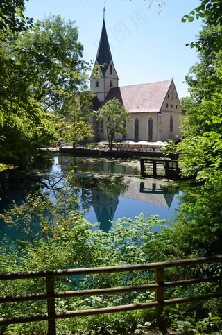 Blautopf，教堂，布劳博伊伦，镜像，修道院