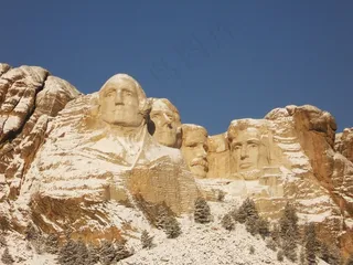 拉什莫尔山，纪念碑，冬天，雪，具有里程碑意义