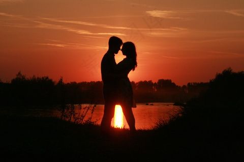 夫妇，爱，日落，水，太阳，阴影，浪漫