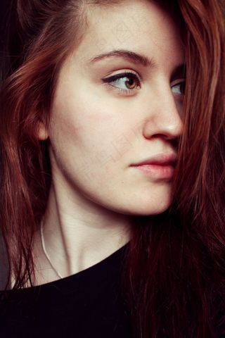 自拍照，女人，绿色，眼睛，侧，女孩，肖像，红色