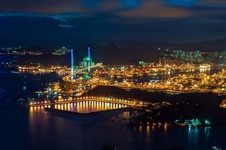 香港，海港，夜，灯火，城市，城市，天际线