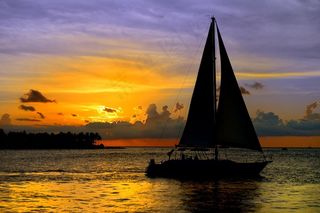 3月，日落，性质，船舶，蜡烛，画布