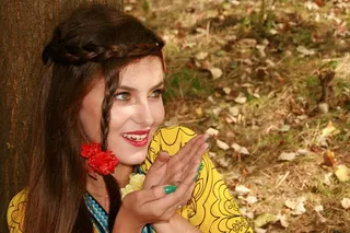 女孩，秋，叶子，肖像，植被，美