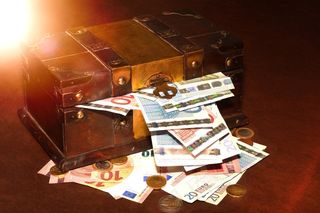 百宝箱，钱，纸币，硬币，光