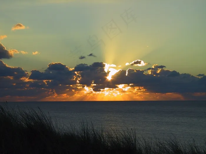 叙尔特，日落，云，Abendstimmung，傍晚的天空，海滩