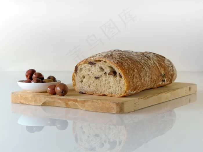 面包,蛋糕,甜品,象牙蚌,石头,面包和橄榄切