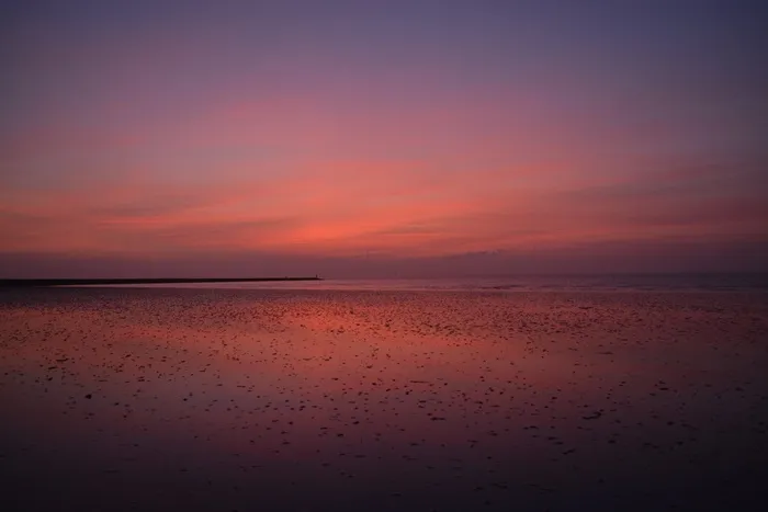 蓝色小时，北海，日落，瓦登海，海，天空