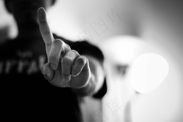 手指，指向，手，黑色和白色